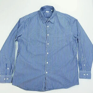 Uniqlo Size XL Men's Blue White Red Trim Stripe Long Sleeve Cotton Pocket Shirt